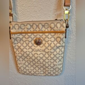 Coach Cream and Tan Crossbody Bag with Signature Monogram